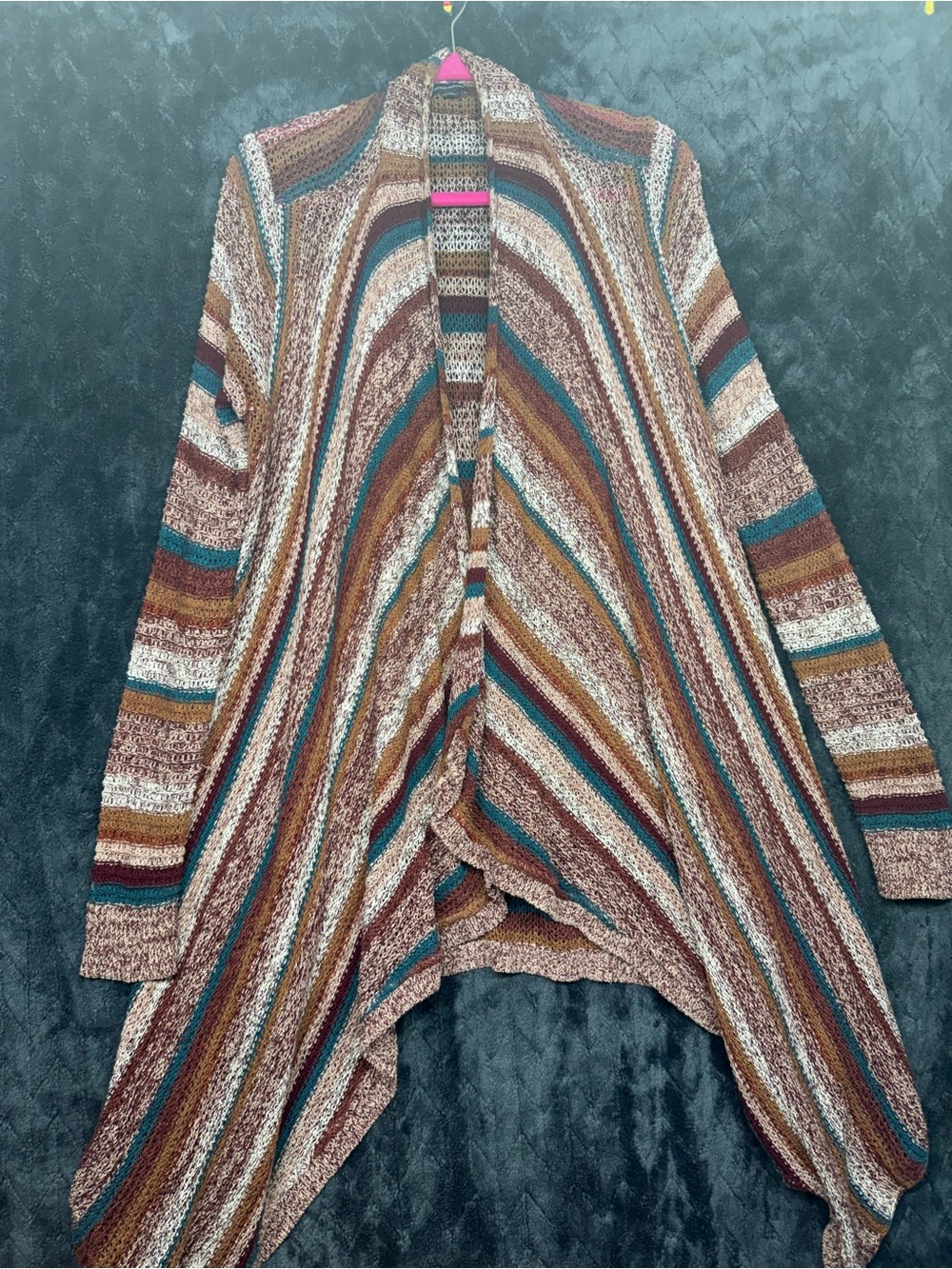 American Eagle Outfitters Striped Open-Front Cardigan in Brown, Teal, Cream